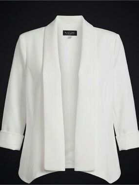 Evan Picone White Open-Front Blazer with Rolled Sleeves